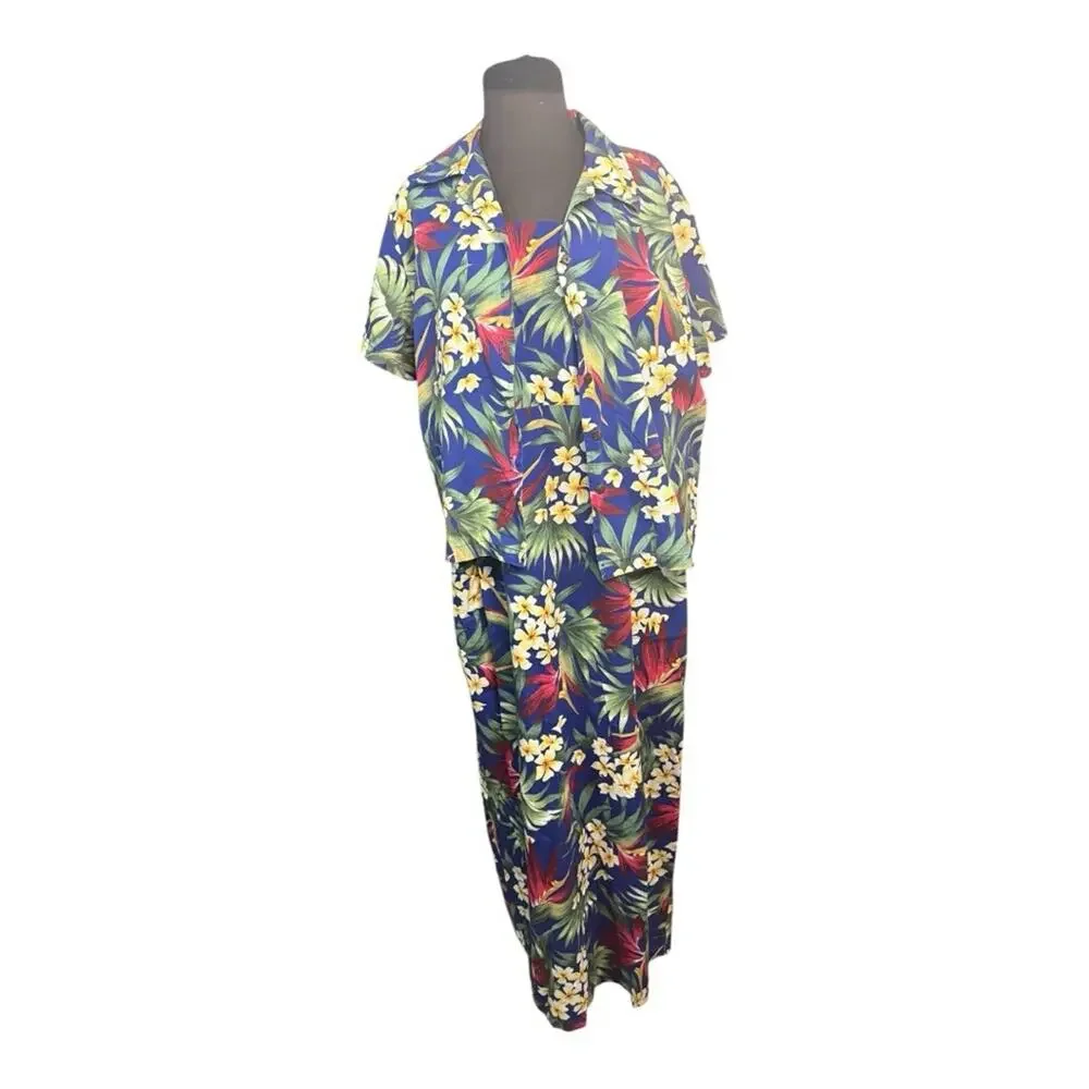 Vintage 90s Hilo Hattie Hawaiian Tropical Button Top Coord Maxi Dress Womens 20